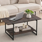 Table basse en bois industrielle moderne à 2 niveaux de 104 cm avec étagère de rangement