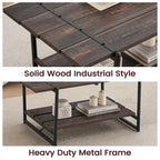 Table basse en bois industrielle moderne à 2 niveaux de 104 cm avec étagère de rangement