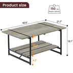 Table basse en bois industrielle moderne à 2 niveaux de 104 cm avec étagère de rangement