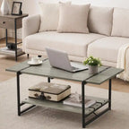 Table basse en bois industrielle moderne à 2 niveaux de 104 cm avec étagère de rangement