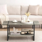 Table basse en bois industrielle moderne à 2 niveaux de 104 cm avec étagère de rangement