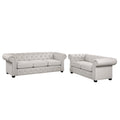 Ensemble canapé et causeuse Chesterfield à accoudoirs roulés capitonnés 2 pièces – Beige/Gris/Gris foncé