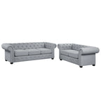 Ensemble canapé et causeuse Chesterfield à accoudoirs roulés capitonnés 2 pièces – Beige/Gris/Gris foncé