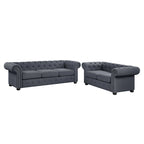 Ensemble canapé et causeuse Chesterfield à accoudoirs roulés capitonnés 2 pièces – Beige/Gris/Gris foncé