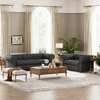 Ensemble canapé et causeuse Chesterfield à accoudoirs roulés capitonnés 2 pièces – Beige/Gris/Gris foncé