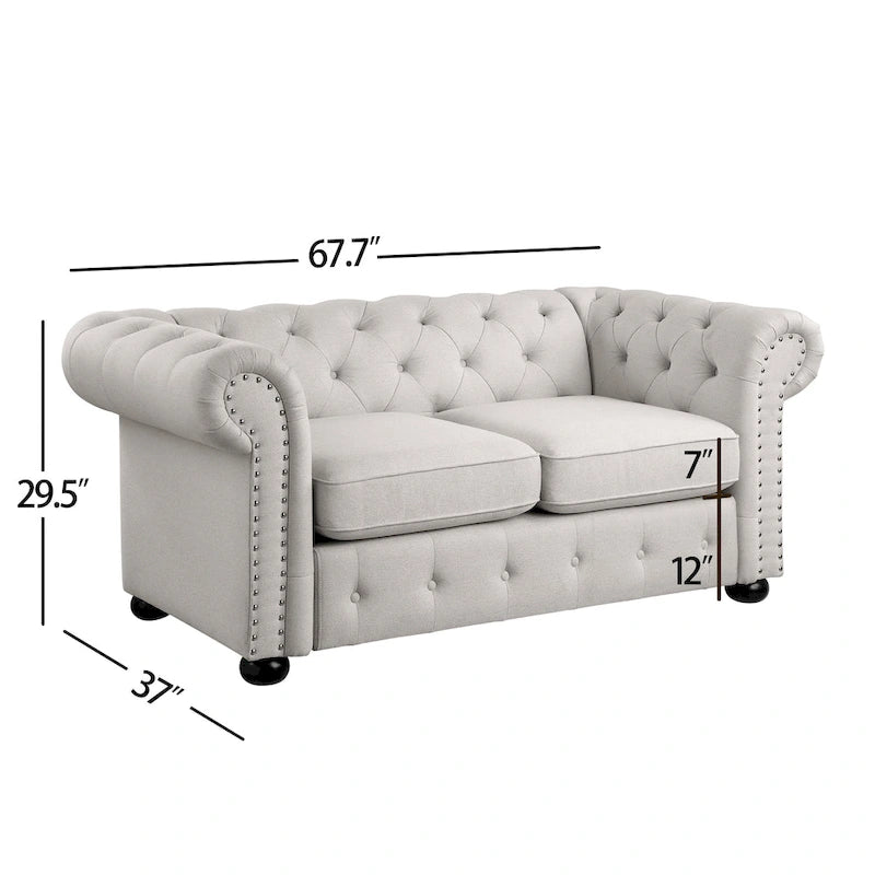 Ensemble canapé et causeuse Chesterfield à accoudoirs roulés capitonnés 2 pièces – Beige/Gris/Gris foncé