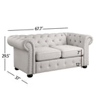 Ensemble canapé et causeuse Chesterfield à accoudoirs roulés capitonnés 2 pièces – Beige/Gris/Gris foncé