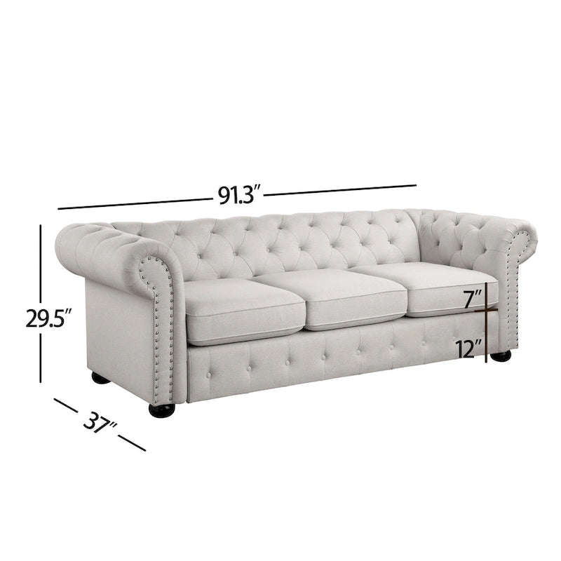 Ensemble canapé et causeuse Chesterfield à accoudoirs roulés capitonnés 2 pièces – Beige/Gris/Gris foncé