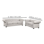 Ensemble canapé et causeuse Chesterfield à accoudoirs roulés capitonnés 2 pièces – Beige/Gris/Gris foncé