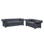 Ensemble canapé et causeuse Chesterfield à accoudoirs roulés capitonnés 2 pièces – Beige/Gris/Gris foncé