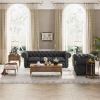 Ensemble canapé et causeuse Chesterfield à accoudoirs roulés capitonnés 2 pièces – Beige/Gris/Gris foncé