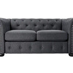Ensemble canapé et causeuse Chesterfield à accoudoirs roulés capitonnés 2 pièces – Beige/Gris/Gris foncé