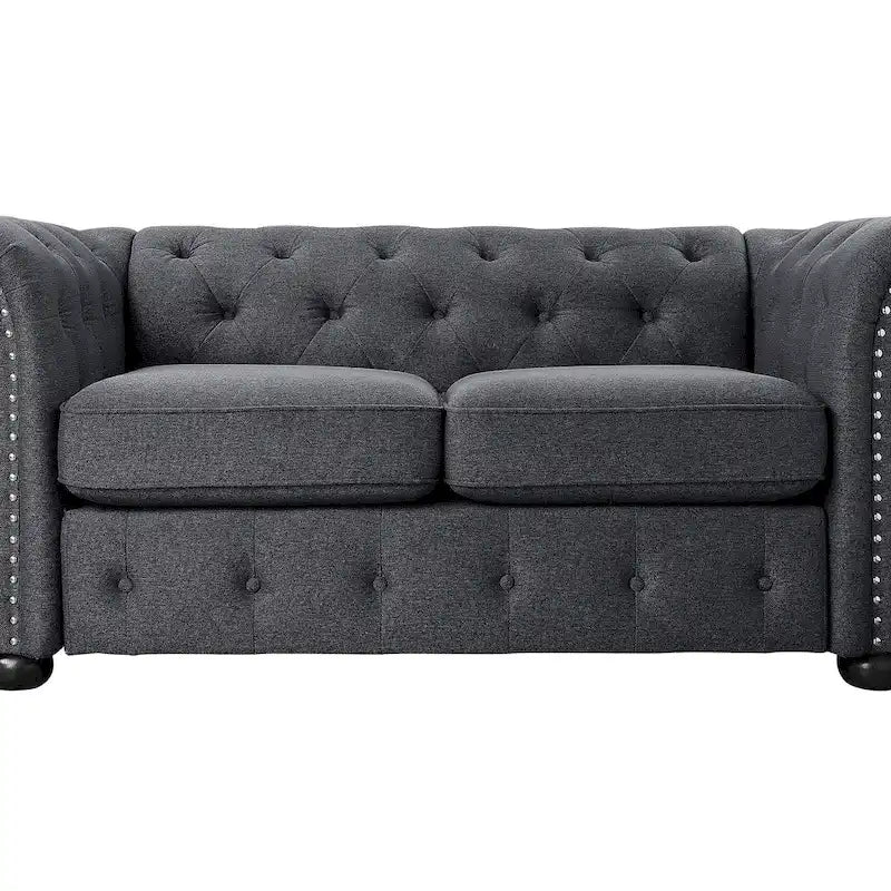 Ensemble canapé et causeuse Chesterfield à accoudoirs roulés capitonnés 2 pièces – Beige/Gris/Gris foncé