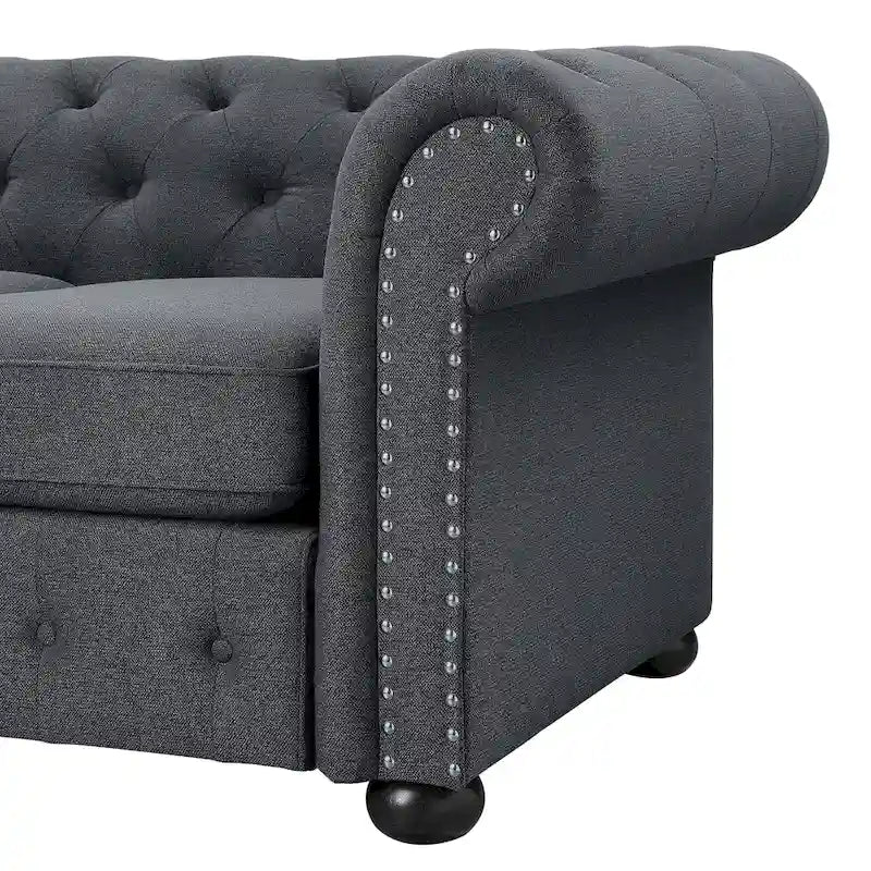 Ensemble canapé et causeuse Chesterfield à accoudoirs roulés capitonnés 2 pièces – Beige/Gris/Gris foncé