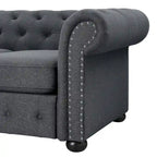 Ensemble canapé et causeuse Chesterfield à accoudoirs roulés capitonnés 2 pièces – Beige/Gris/Gris foncé