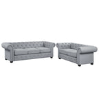 Ensemble canapé et causeuse Chesterfield à accoudoirs roulés capitonnés 2 pièces – Beige/Gris/Gris foncé