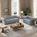Ensemble canapé et causeuse Chesterfield à accoudoirs roulés capitonnés 2 pièces – Beige/Gris/Gris foncé