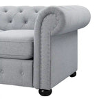 Ensemble canapé et causeuse Chesterfield à accoudoirs roulés capitonnés 2 pièces – Beige/Gris/Gris foncé