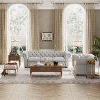 Ensemble canapé et causeuse Chesterfield à accoudoirs roulés capitonnés 2 pièces – Beige/Gris/Gris foncé