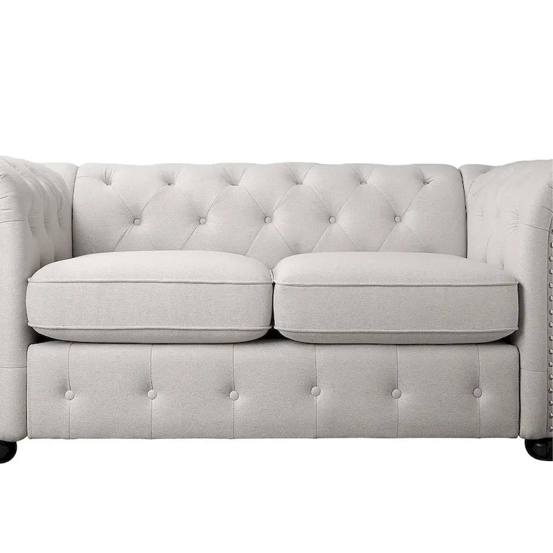 Ensemble canapé et causeuse Chesterfield à accoudoirs roulés capitonnés 2 pièces – Beige/Gris/Gris foncé