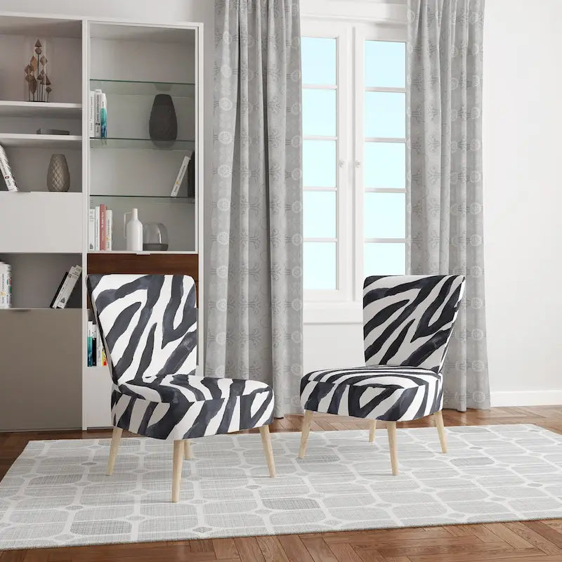 Chaise d'appoint et fauteuil rembourrés rayés zébrés Designart pour cabine et pavillon