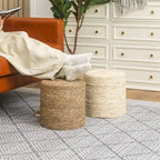 Adeco Lot de 2 poufs repose-pieds en quenouille naturelle tressée à la main