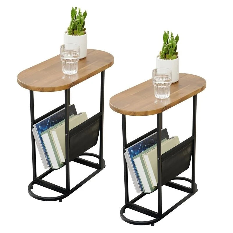 Tables d'appoint ovales étroites, lot de 2 tables d'extrémité avec rangement organisateur