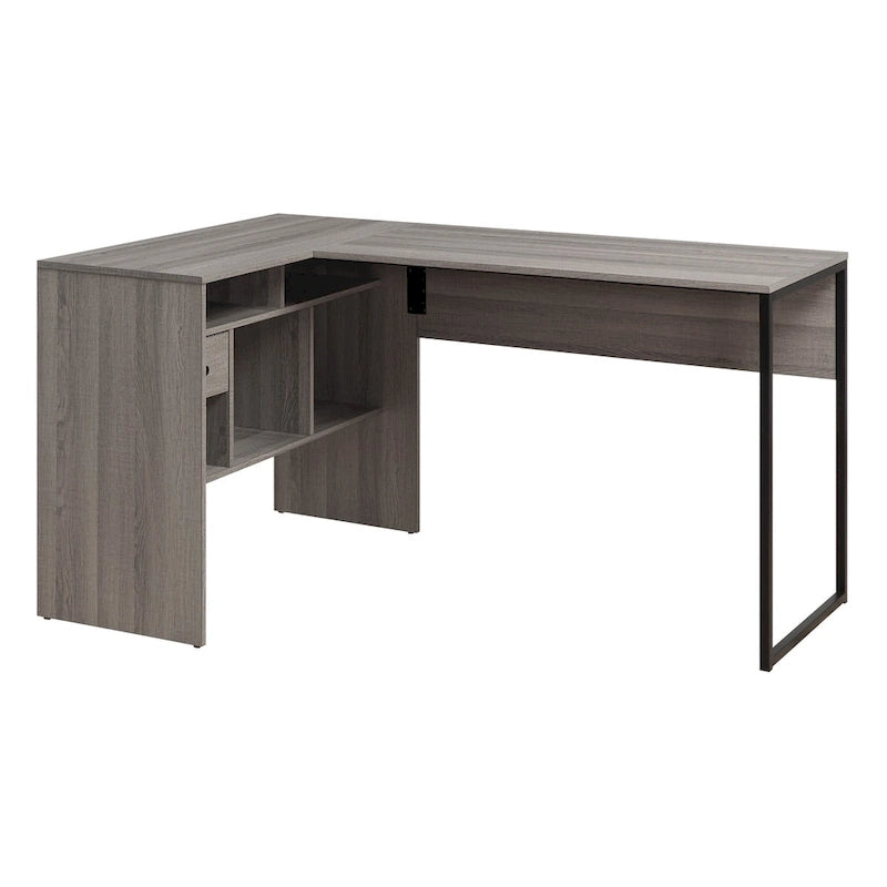 Bureau d'angle en L pour bureau à domicile – Fini gris/bois, conception peu encombrante, 30,39 kg