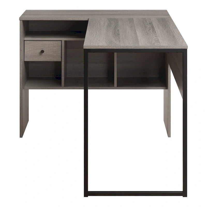 Bureau d'angle en L pour bureau à domicile – Fini gris/bois, conception peu encombrante, 30,39 kg