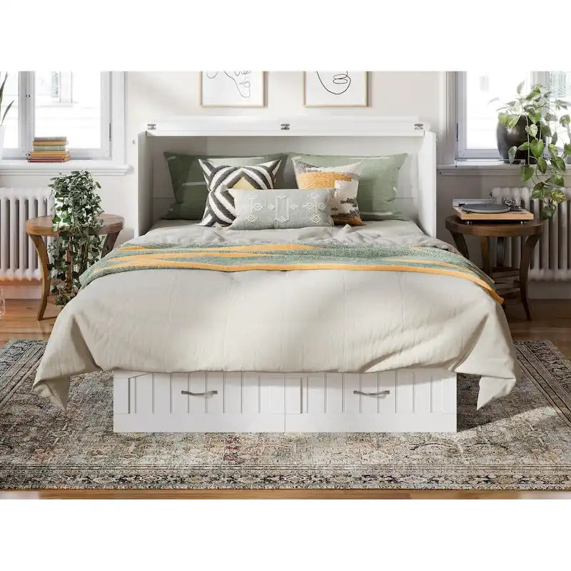 Lit escamotable Queen Size avec matelas en mousse à mémoire de forme infusée de gel – Gris/Blanc/Espresso