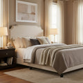 Upholstered Bed with Nailhead Trim in Beige