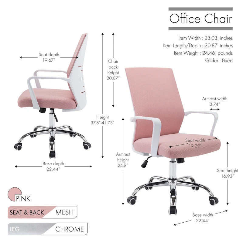 Chaise de bureau pivotante à dossier en maille – Rose/Noir/Blanc, Chaise de bureau ergonomique pour la maison