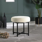 Pouf rond tapissé sur le dessus avec structure en métal - Fausse peau de mouton crème