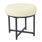 Pouf rond tapissé sur le dessus avec structure en métal - Fausse peau de mouton crème