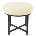 Pouf rond tapissé sur le dessus avec structure en métal - Fausse peau de mouton crème