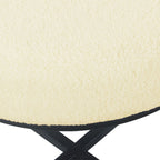 Pouf rond tapissé sur le dessus avec structure en métal - Fausse peau de mouton crème