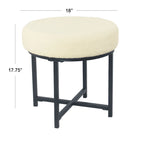 Pouf rond tapissé sur le dessus avec structure en métal - Fausse peau de mouton crème