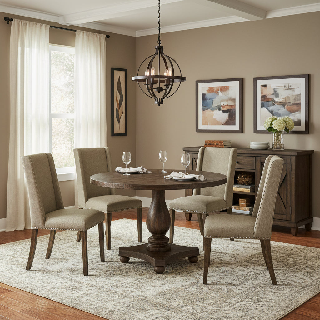 Ensemble de salle à manger rectangulaire avec chaises rembourrées – Bois et tissu, multi-configurations