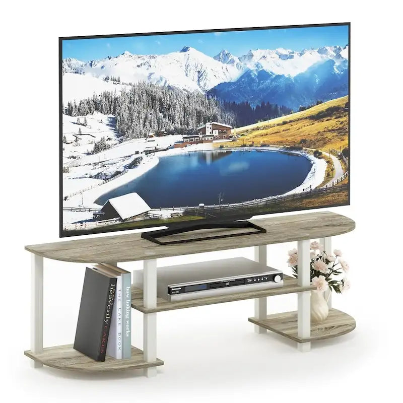 Meuble TV large avec étagères ouvertes – Chêne Sonoma et blanc, 82,5 po L x 15,75 po H
