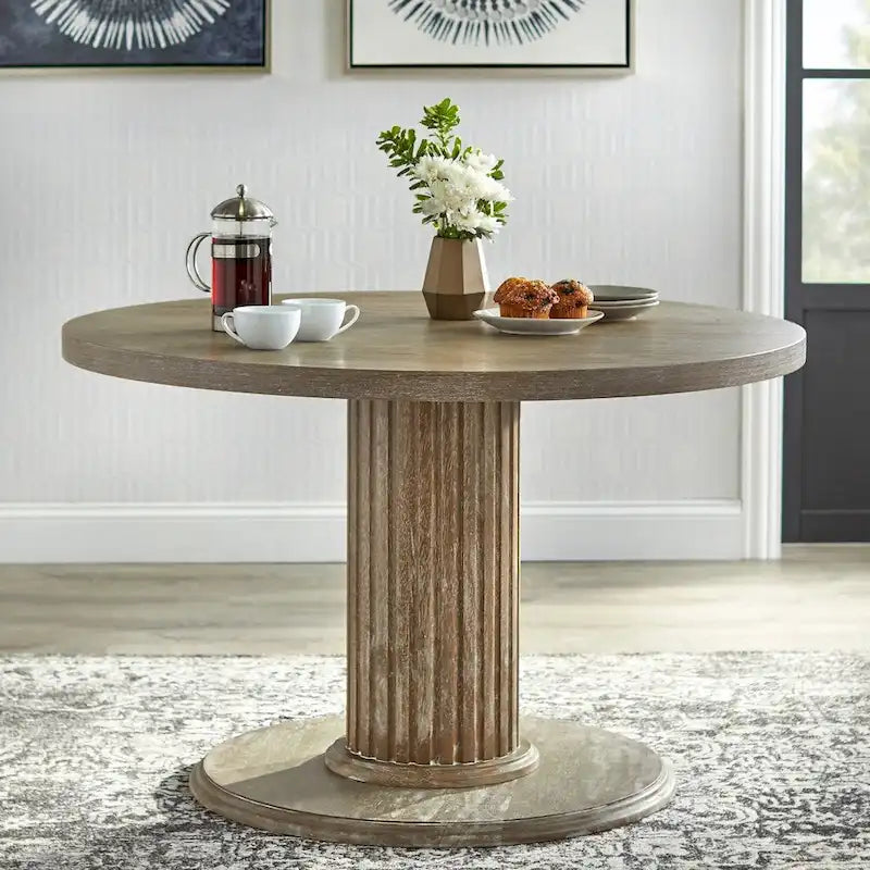 Table à manger ronde en bois recyclé – Finition naturelle, 45.75x45.75x29.5 po, 4 places assises