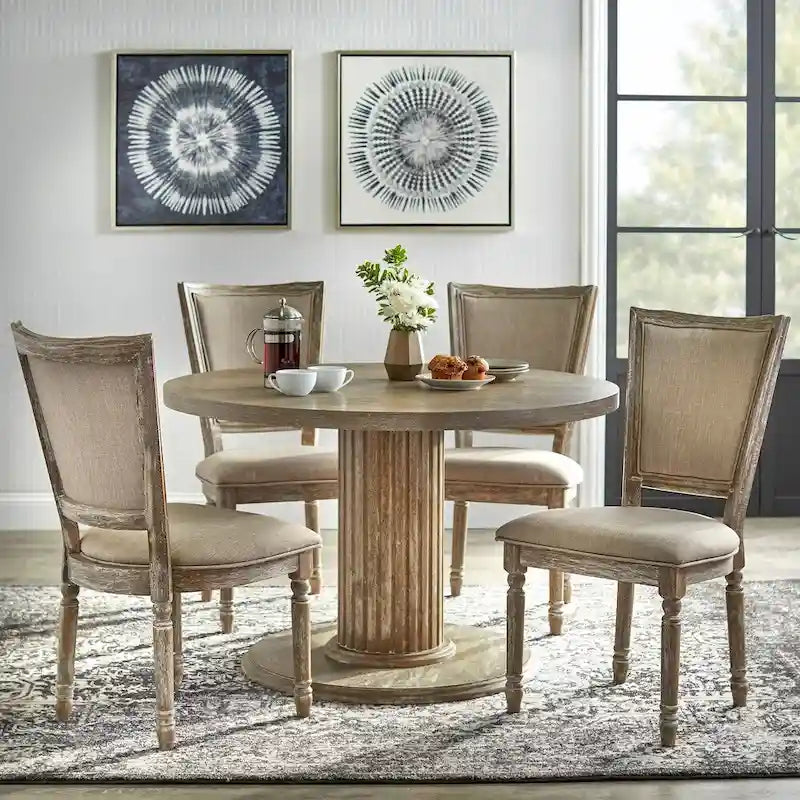 Table à manger ronde en bois recyclé – Finition naturelle, 45.75x45.75x29.5 po, 4 places assises