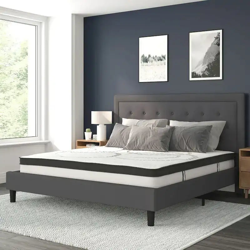 Lit plateforme capitonné avec matelas à ressorts ensachés de 25 cm