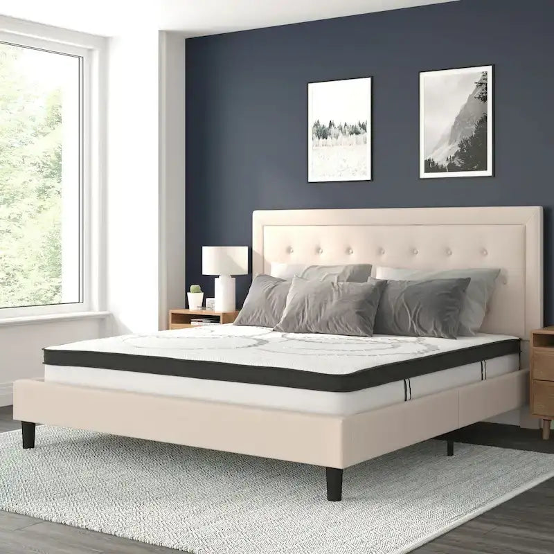 Lit plateforme capitonné avec matelas à ressorts ensachés de 25 cm