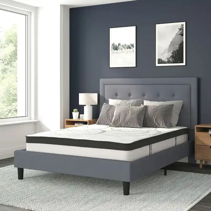 Lit plateforme capitonné avec matelas à ressorts ensachés de 25 cm