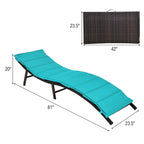 Gymax Lot de 2 chaises longues pliantes en osier – 81 x 23,5 x 20