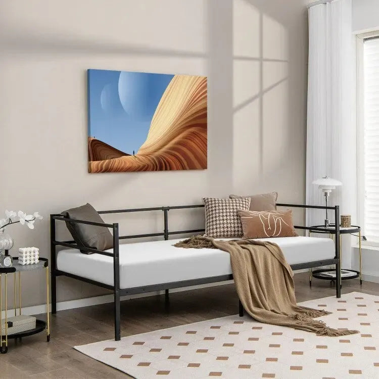 Cadre de lit de repos métallique double pour chambre et salon – Noir, 77.5x40.5x29 po, 480 lb