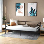 Cadre de lit de repos métallique double pour chambre et salon – Noir, 77.5x40.5x29 po, 480 lb