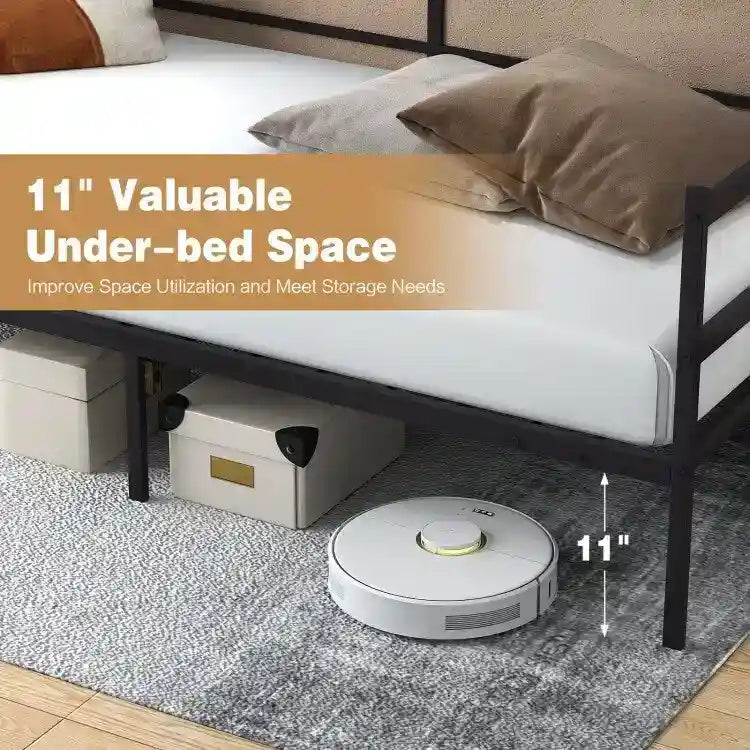 Cadre de lit de repos métallique double pour chambre et salon – Noir, 77.5x40.5x29 po, 480 lb