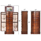 Grande boîte de rangement à bijoux en bois, organisateur avec 8 tiroirs, 2 portes et 16 crochets – MDF Noyer