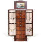 Grande boîte de rangement à bijoux en bois, organisateur avec 8 tiroirs, 2 portes et 16 crochets – MDF Noyer